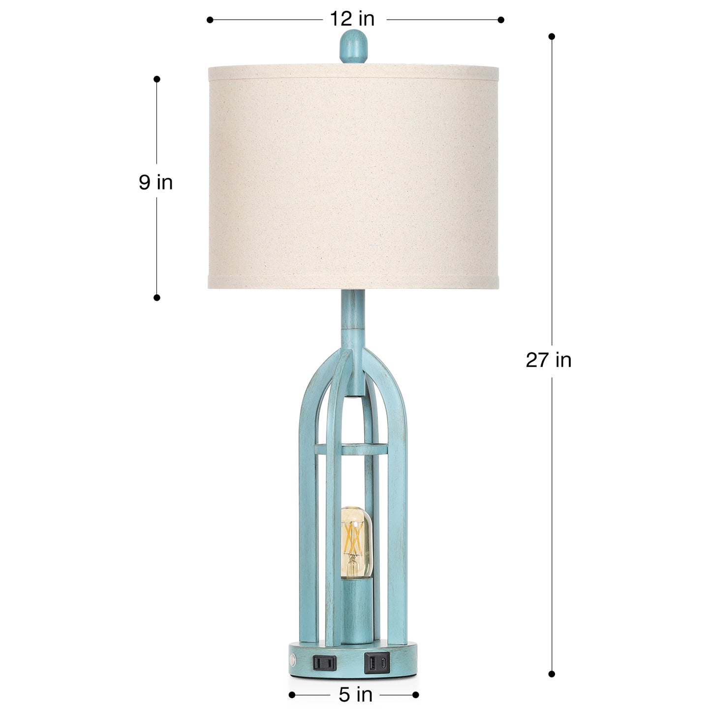 Cinkeda Table Lamps for Living Room Bedroom with USB A+C Ports AC Outlet Nightlight Modern 3 Way Dimmable Touch Bedside Nightstand Lamp Set of 2 Coastal Blue