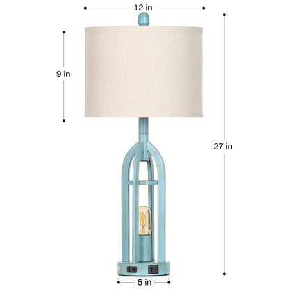 Cinkeda Table Lamps for Living Room Bedroom with USB A+C Ports AC Outlet Nightlight Modern 3 Way Dimmable Touch Bedside Nightstand Lamp Set of 2 Coastal Blue