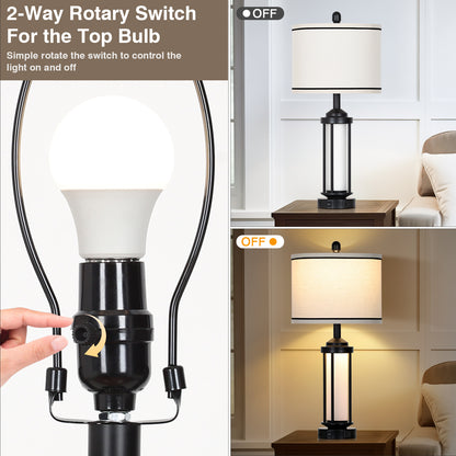 Cinkeda Industrial Table Lamps Set of 2 with USB A+C Ports AC Outlet Nightlight 26" Modern Bedside Nightstand Lamps for Bedroom Living Room
