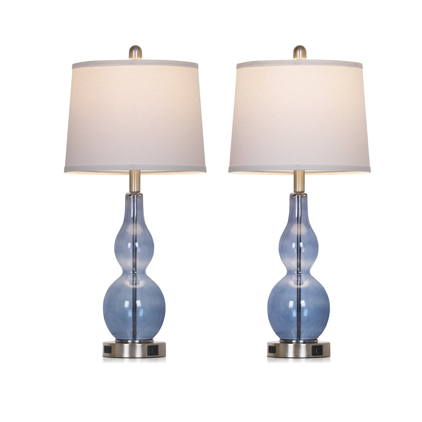 Modern Glass Table Lamps with 3-Way Touch Control, USB-C Port & AC Outlet(Set of 2)