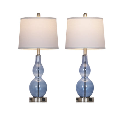 Modern Glass Table Lamps with 3-Way Touch Control, USB-C Port & AC Outlet(Set of 2)