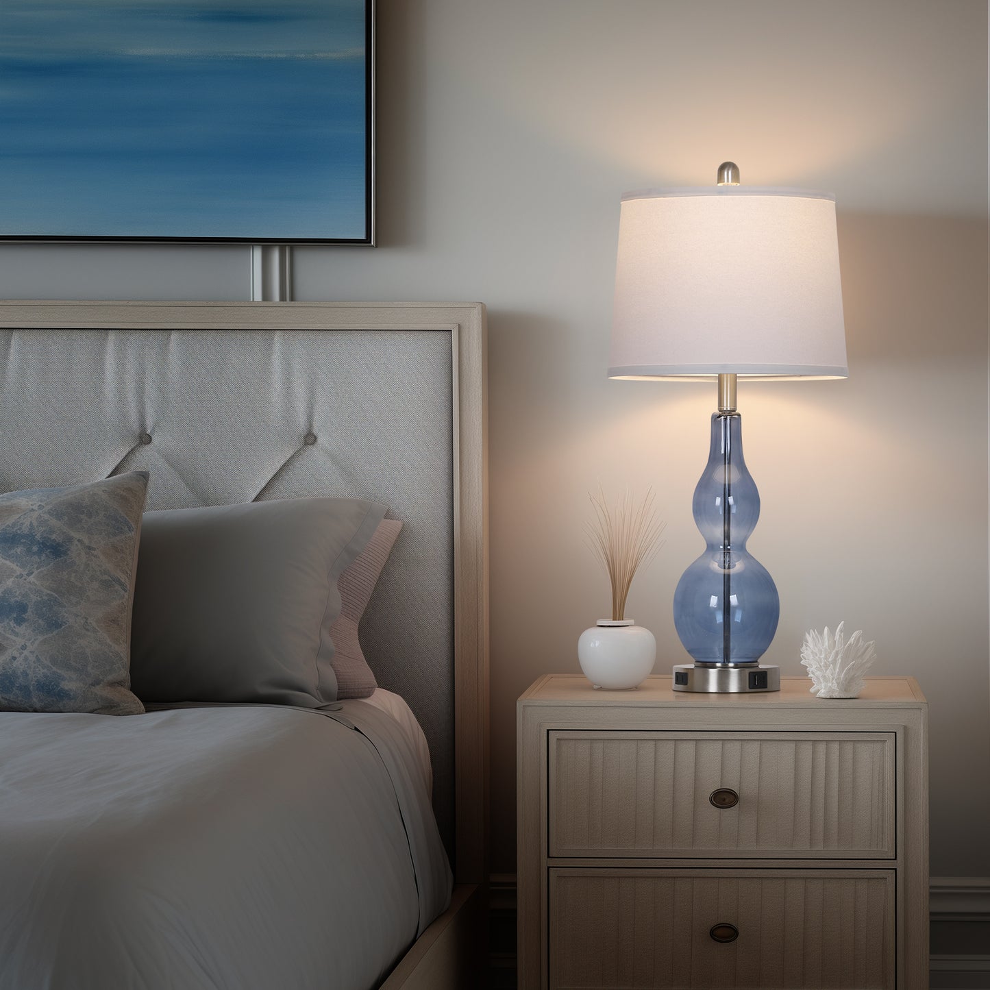 Modern Glass Table Lamps with 3-Way Touch Control, USB-C Port & AC Outlet(Set of 2)