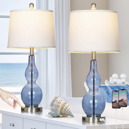 Modern Glass Table Lamps with 3-Way Touch Control, USB-C Port & AC Outlet(Set of 2)