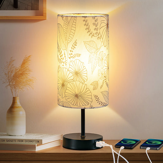 Cinkeda Small Table Lamp with USB Ports 15" Single Bedside Lamp for Living Room Bedroom 3 Way Dimmable Touch Control Nightstand Lamp
