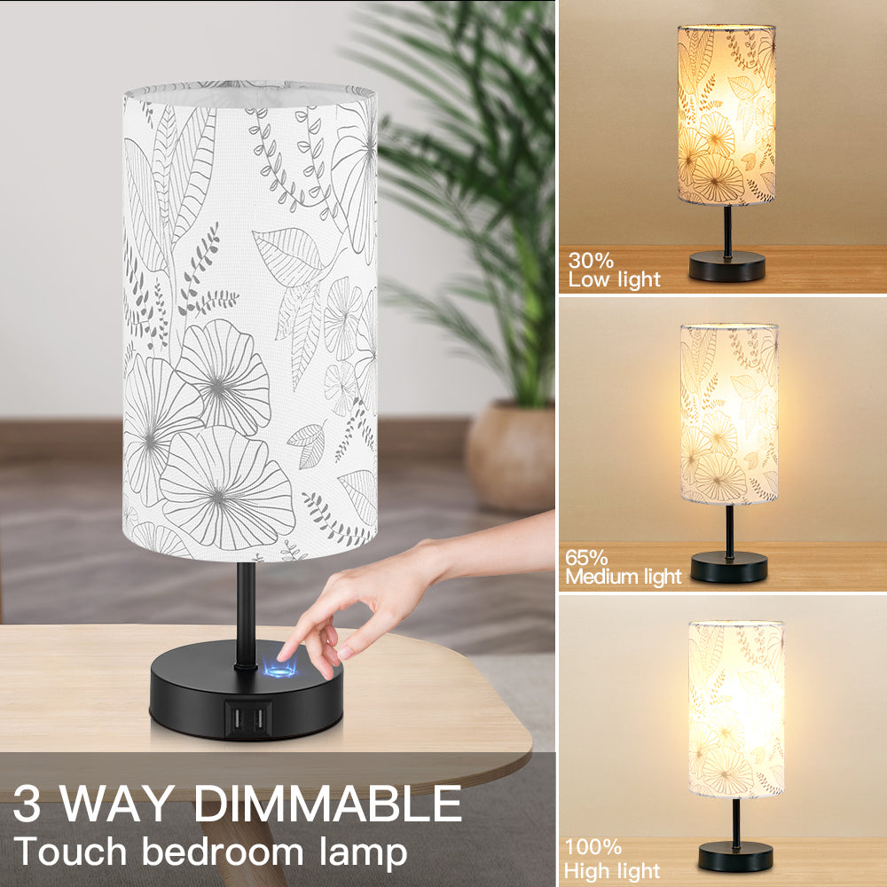 Cinkeda Small Table Lamp with USB Ports 15" Single Bedside Lamp for Living Room Bedroom 3 Way Dimmable Touch Control Nightstand Lamp