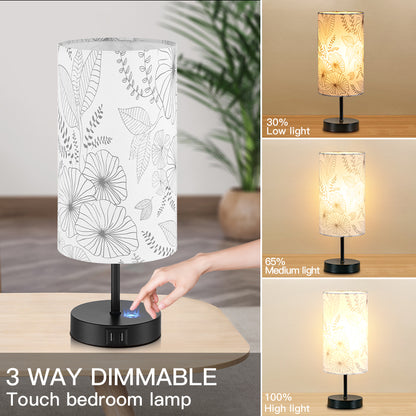 Cinkeda Small Table Lamp with USB Ports 15" Single Bedside Lamp for Living Room Bedroom 3 Way Dimmable Touch Control Nightstand Lamp