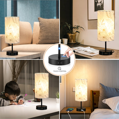 Cinkeda Small Table Lamp with USB Ports 15" Single Bedside Lamp for Living Room Bedroom 3 Way Dimmable Touch Control Nightstand Lamp