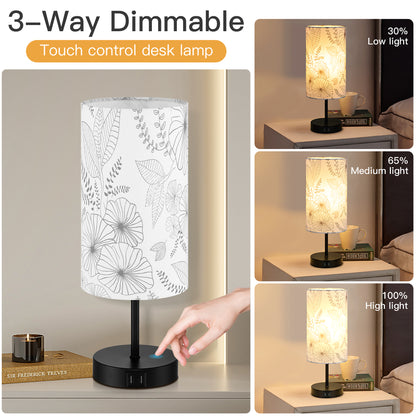 Cinkeda Small Table Lamp with USB Ports 15" Single Bedside Lamp for Living Room Bedroom 3 Way Dimmable Touch Control Nightstand Lamp