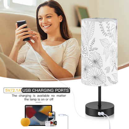 Cinkeda Small Table Lamp with USB Ports 15" Single Bedside Lamp for Living Room Bedroom 3 Way Dimmable Touch Control Nightstand Lamp