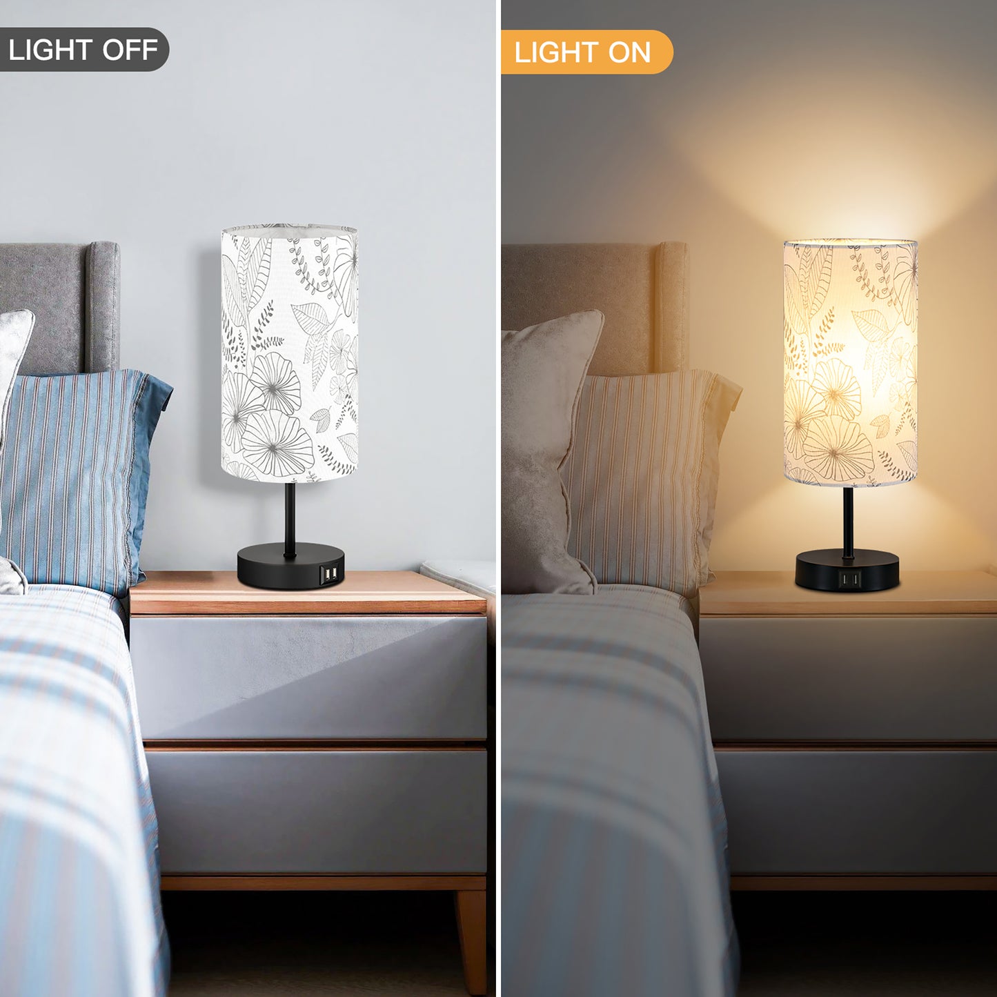 Cinkeda Small Table Lamp with USB Ports 15" Single Bedside Lamp for Living Room Bedroom 3 Way Dimmable Touch Control Nightstand Lamp