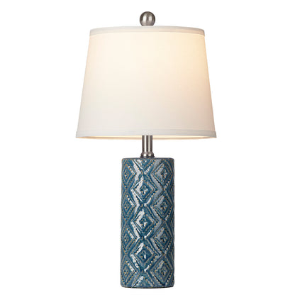 Ceramic Blue Cylinder Table Lamps with Rotary Switch and Knockdown Shade (Set of 2)