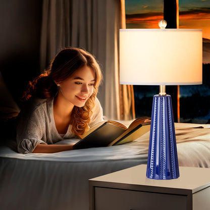 Ceramic blue table lamps with simple rotary switch and knockdown shade (Set of 2)