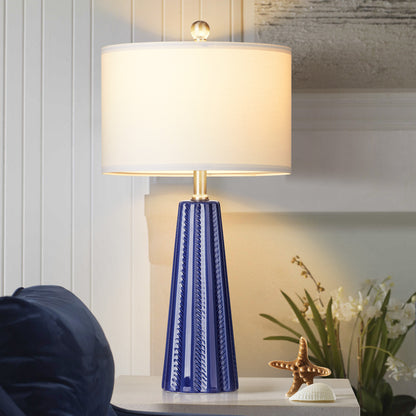 Ceramic blue table lamps with simple rotary switch and knockdown shade (Set of 2)