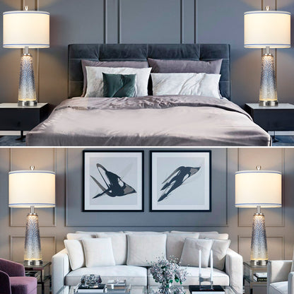 2-in-1 Table Lamps & Nightlight with Glass in Blue, Equipped with Charging Ports and a 2-Way Touch Switch (Set of 2)