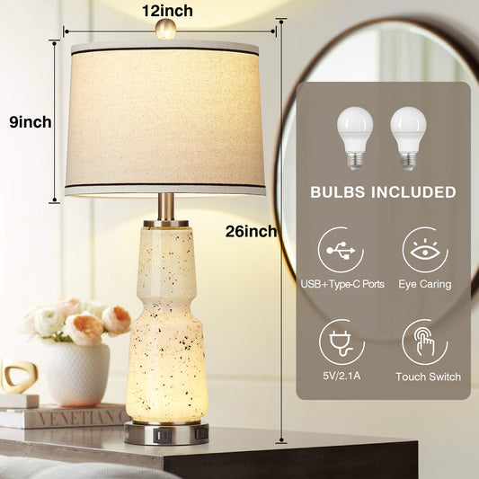 2-in-1 Table Lamps Nightlight with Glass, Ink, and Textile, featuring a 2-way touch switch (Set of 2)
