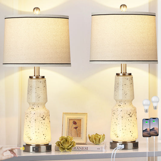 2-in-1 Table Lamps Nightlight with Glass, Ink, and Textile, featuring a 2-way touch switch (Set of 2)