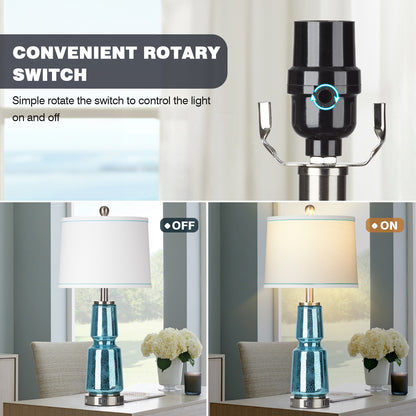 2-in-1 Table Lamp with Nightlight, Made of Blue-green Glass, Ink Textile, and Equipped with a 2-Way Touch Switch (Set of 2)