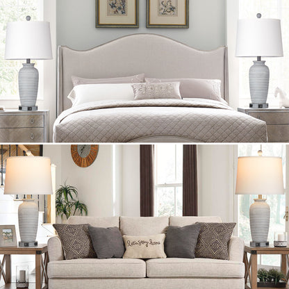 Gray-white resin table lamp. Touch dimming switch. USB & Type C ports. No strobe (Set of 2)