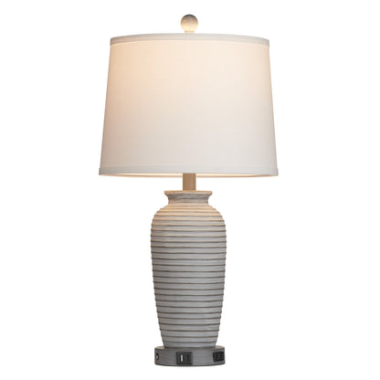 Gray-white resin table lamp. Touch dimming switch. USB & Type C ports. No strobe (Set of 2)