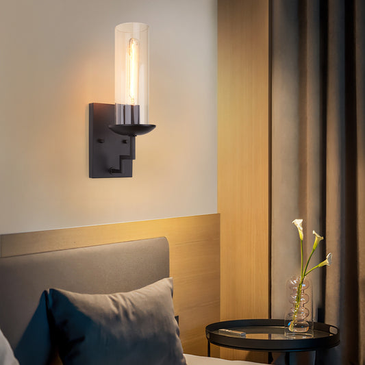 Wall Sconces Black Base Cylinder Glass Shade