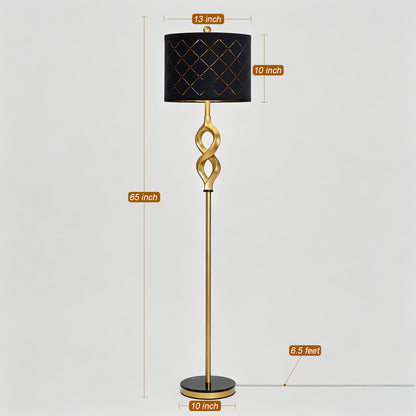 Cinkeda 65" Black and Gold Floor Lamp, Modern Standing Lamp for Living Room Bedroom, 3-Color Temperature Dimmable Corner Lamp with Marble & Metal Base, LED Bulb Included