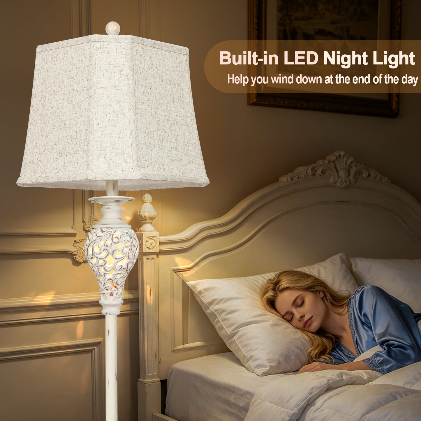 Cinkeda 67" Floor Lamp, Standing Lamp with Night Light & 4-Level Rotary Switch & Dimmable 3-Color Temp for Living Room, LED Bulb Included