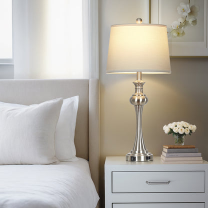 Cinkeda Single Table Lamp for Bedroom Living Room 28.75" Modern Silver 3 Way Dimmable Touch Control Nightstand Bedside Lamp with USB C+A Ports AC Outlet