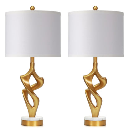 Cinkeda 29" Gold Table Lamp Set of 2, 3-Color Temperature Dimmable Bedside Nightstand Lamps with Marble & Metal Base for Living Room Bedroom, LED Bulbs Included