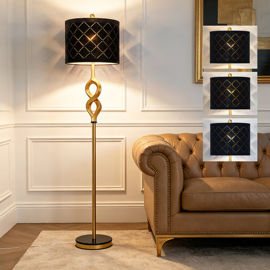Cinkeda 65" Black and Gold Floor Lamp, Modern Standing Lamp for Living Room Bedroom, 3-Color Temperature Dimmable Corner Lamp with Marble & Metal Base, LED Bulb Included