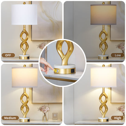Cinkeda 30" Modern Table Lamps Set of 2 with USB A+C Ports, 3-Way Dimmable Touch Control Resin Bedside Lamps for Bedroom Nightstand Living Room