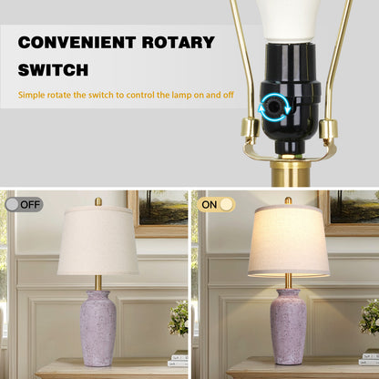 Cinkeda 24.5" Purple Ceramic Jar Table Lamps Set of 2, Farmhouse Bedside Lamps with Oatmeal Fabric Shade for Bedroom Living Room