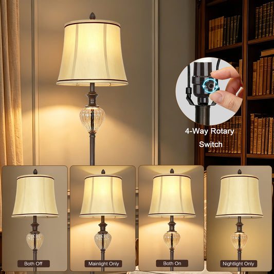 Cinkeda 67.5" Black Floor Lamp, Standing Lamp with Night Light & 4-Level Rotary Switch & Dimmable 3-Color Temp for Living Room, LED Bulb Included