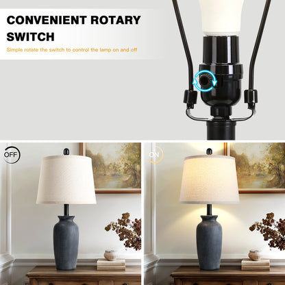 Cinkeda 24.5" Black Ceramic Jar Table Lamps Set of 2, Farmhouse Bedside Lamps with Oatmeal Fabric Shade for Bedroom Living Room