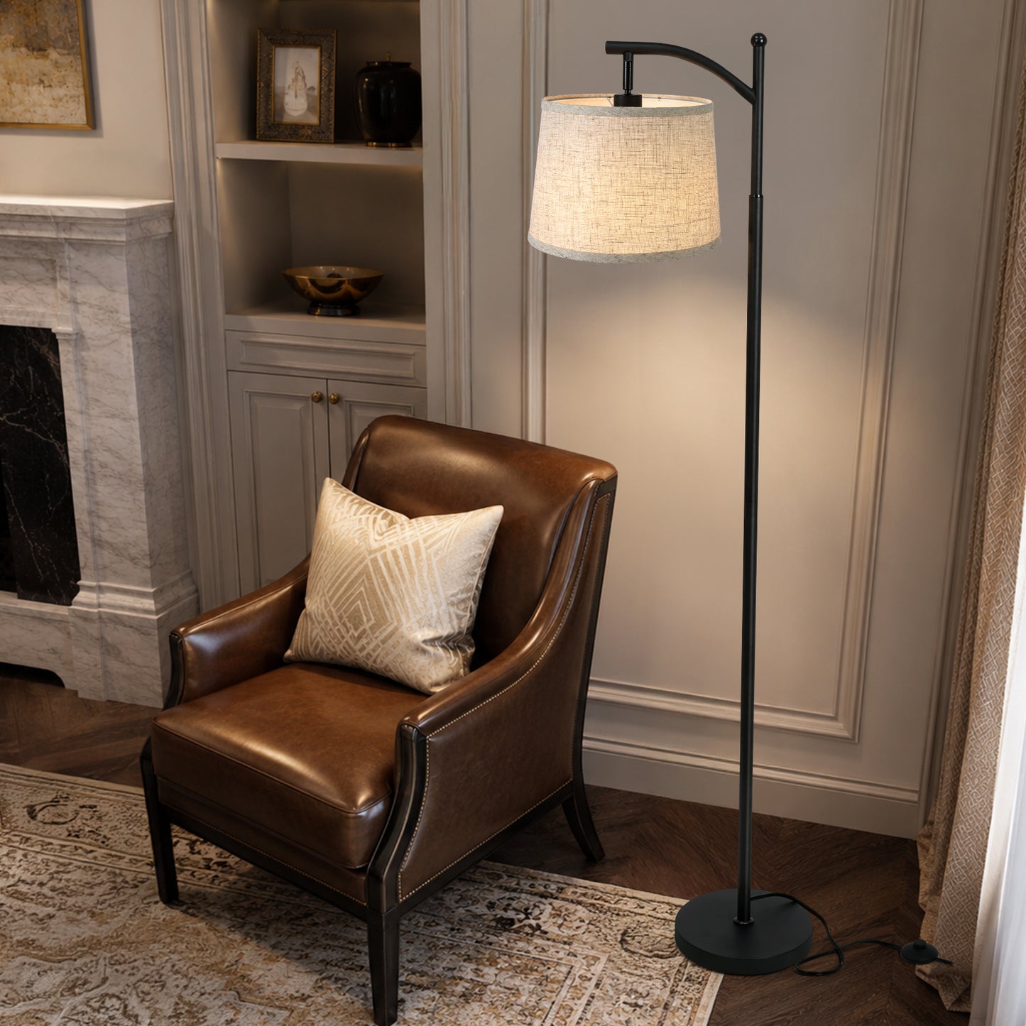 Cinkeda 62.5" Black Arc Floor Lamp, Mid-Century Modern Standing Lamp with Foot Switch, 3-Color Temperature & Remote for Living Room Bedroom, LED Bulb Included