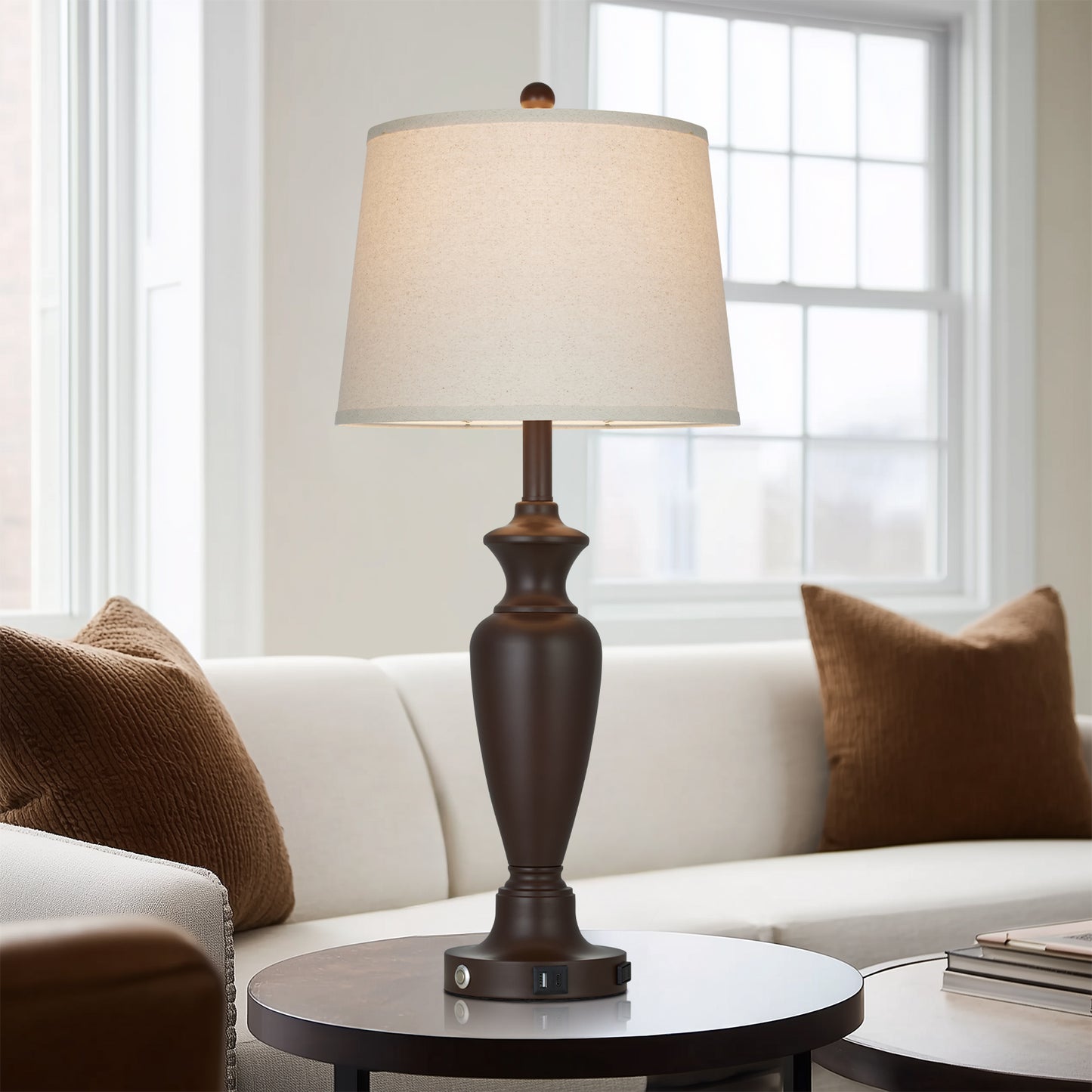 Cinkeda 30" Table Lamp Set of 2, Rustic 3-Way Dimmable Tall Touch Table Lamps for Living Room Bedroom, Brown