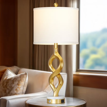 Cinkeda 30" Modern Table Lamps Set of 2 with USB A+C Ports, 3-Way Dimmable Touch Control Resin Bedside Lamps for Bedroom Nightstand Living Room
