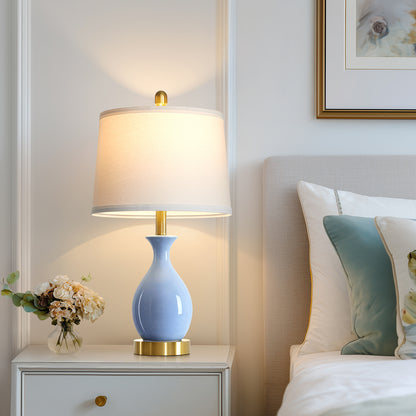 Cinkeda 24" Blue Ceramic Table Lamps Set of 2, Modern Classic Bedside Lamp with Gold Accents for Living Room Bedroom