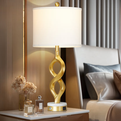 Cinkeda 30" Modern Table Lamps Set of 2 with USB A+C Ports, 3-Way Dimmable Touch Control Resin Bedside Lamps for Bedroom Nightstand Living Room