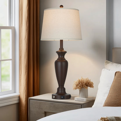 Cinkeda 30" Table Lamp Set of 2, Rustic 3-Way Dimmable Tall Touch Table Lamps for Living Room Bedroom, Brown