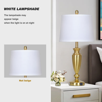 Cinkeda Table Lamps Set of 2 for Bedroom Living Room 27" Tall Gold Industrial Bedside Lamp with USB +C Charging Ports Modern 3-Way Dimmable Touch Control Nightstand Lamp