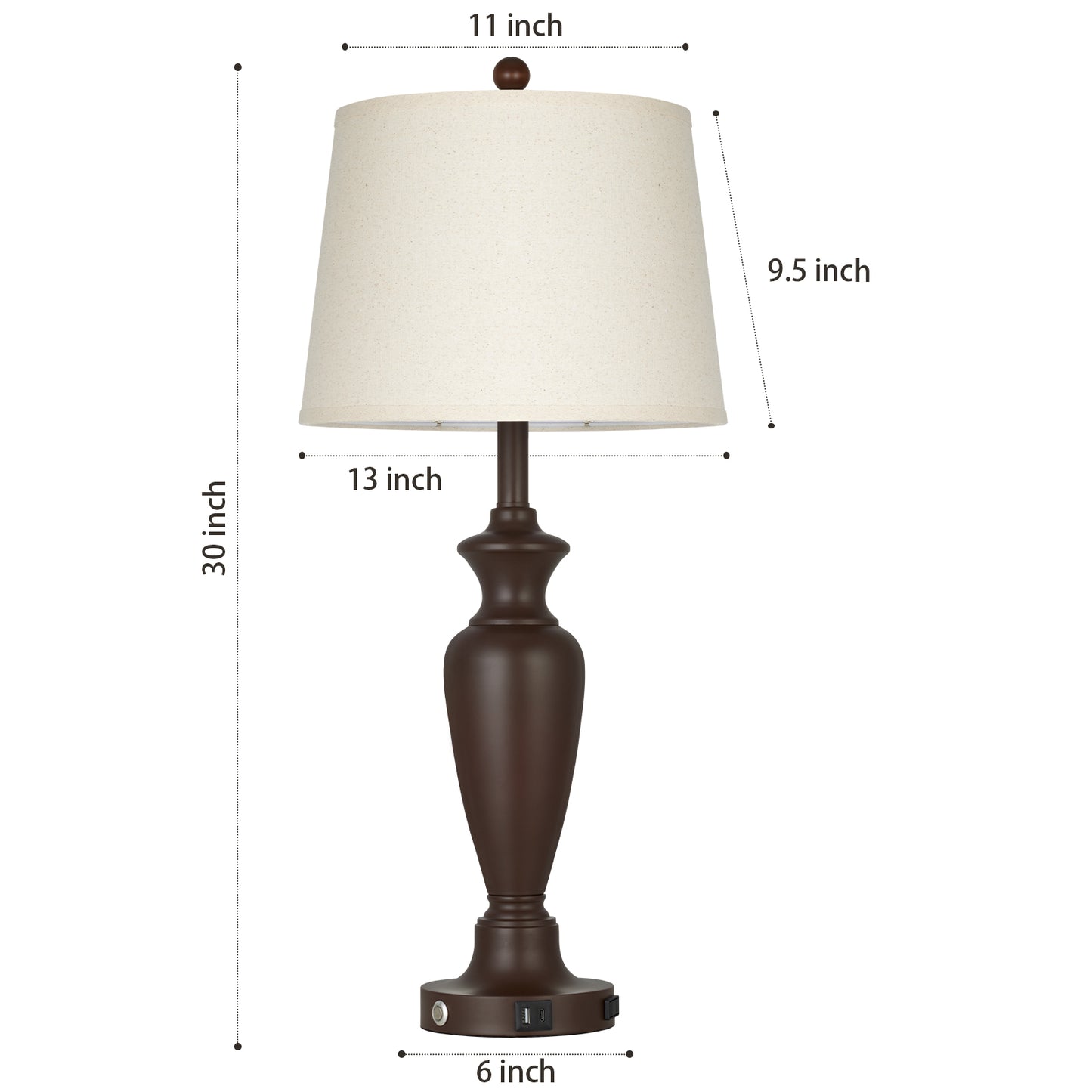 Cinkeda 30" Table Lamp Set of 2, Rustic 3-Way Dimmable Tall Touch Table Lamps for Living Room Bedroom, Brown