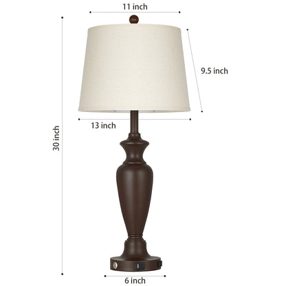 Cinkeda 30" Table Lamp Set of 2, Rustic 3-Way Dimmable Tall Touch Table Lamps for Living Room Bedroom, Brown