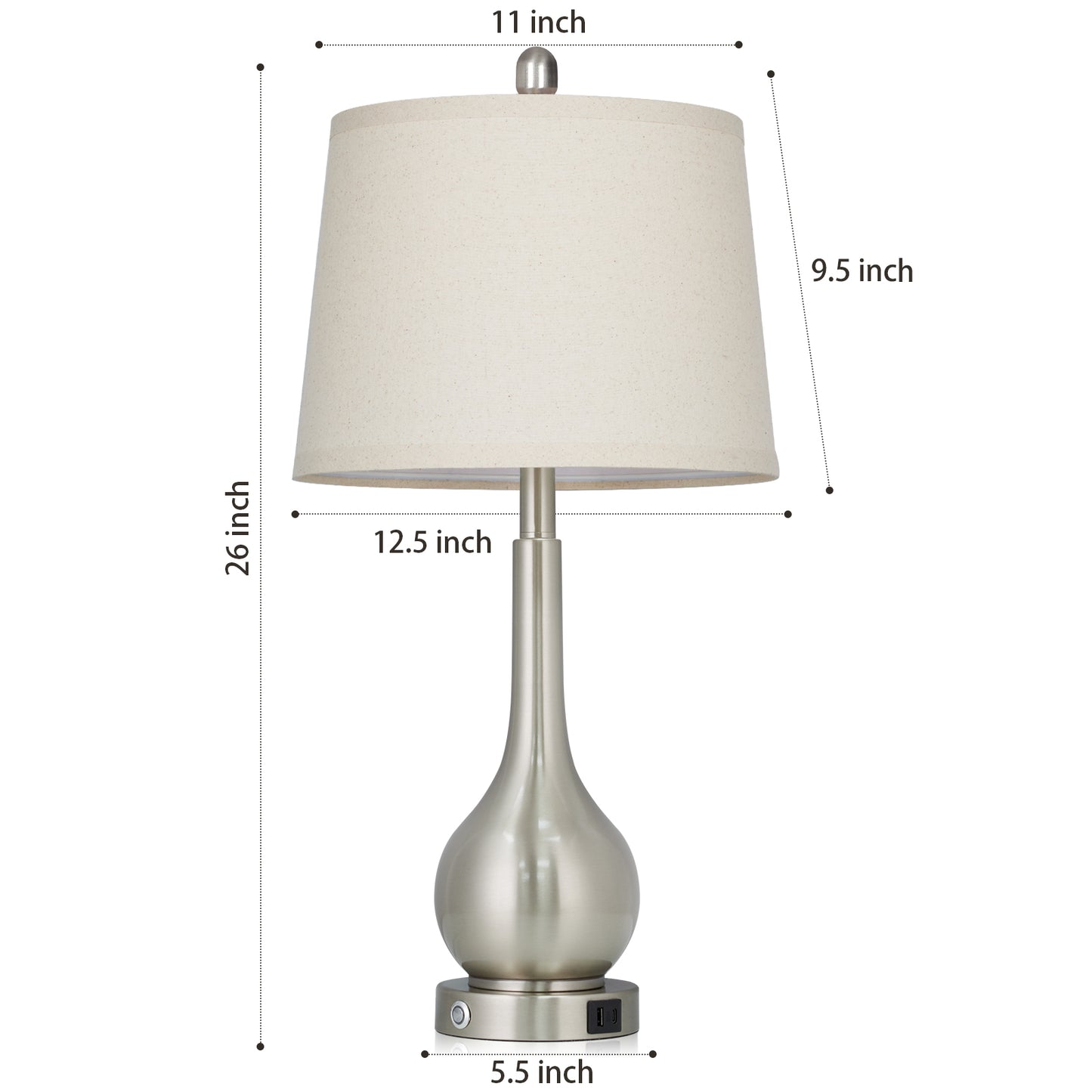 Cinkeda Table Lamps Set of 2 Modern Nightstand Bedside Touch Lamps for Bedroom Living Room with USB A+C, Silver