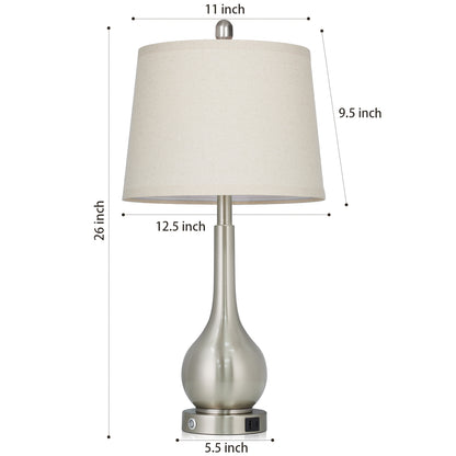 Cinkeda Table Lamps Set of 2 Modern Nightstand Bedside Touch Lamps for Bedroom Living Room with USB A+C, Silver