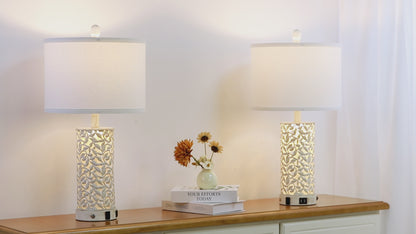 24.5" Vintage Carved Table Lamps with Dual USB Ports, Dimmable Night Light(Set of 2)
