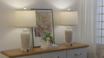 Modern Table Lamps with USB & Type-C Ports, 3-Way Touch, 3000K Warm White Light(Set of 2)