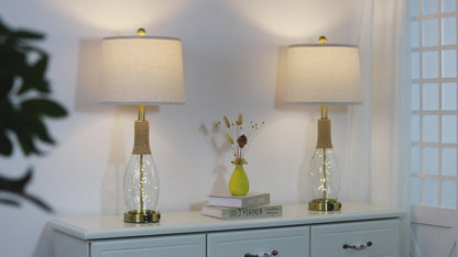 27.5" Industrial Table Lamp with USB-C Charging, Dual Lighting & Glass Lamp Body(Set of 2)