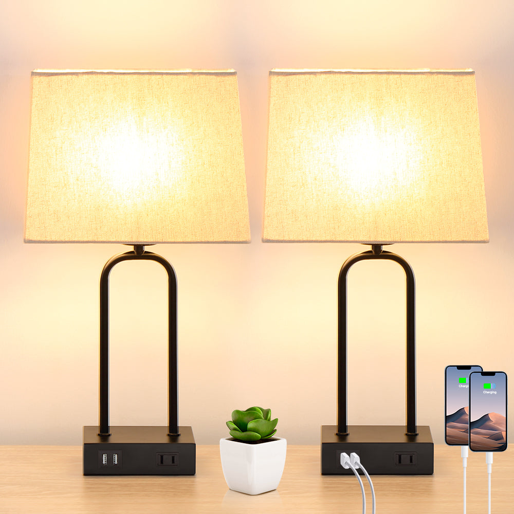 Table Lamp Black Metal Arched Frame USB Ports Touch Dimmer(Set of 2)