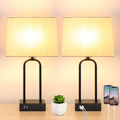 Table Lamp Black Metal Arched Frame USB Ports Touch Dimmer(Set of 2)
