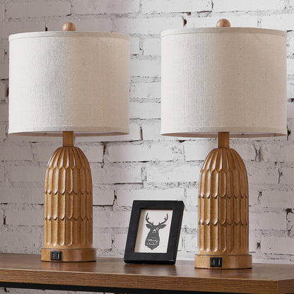 Cinkeda Table Lamp Brown Resin 3-Way Dimming (Set of 2)